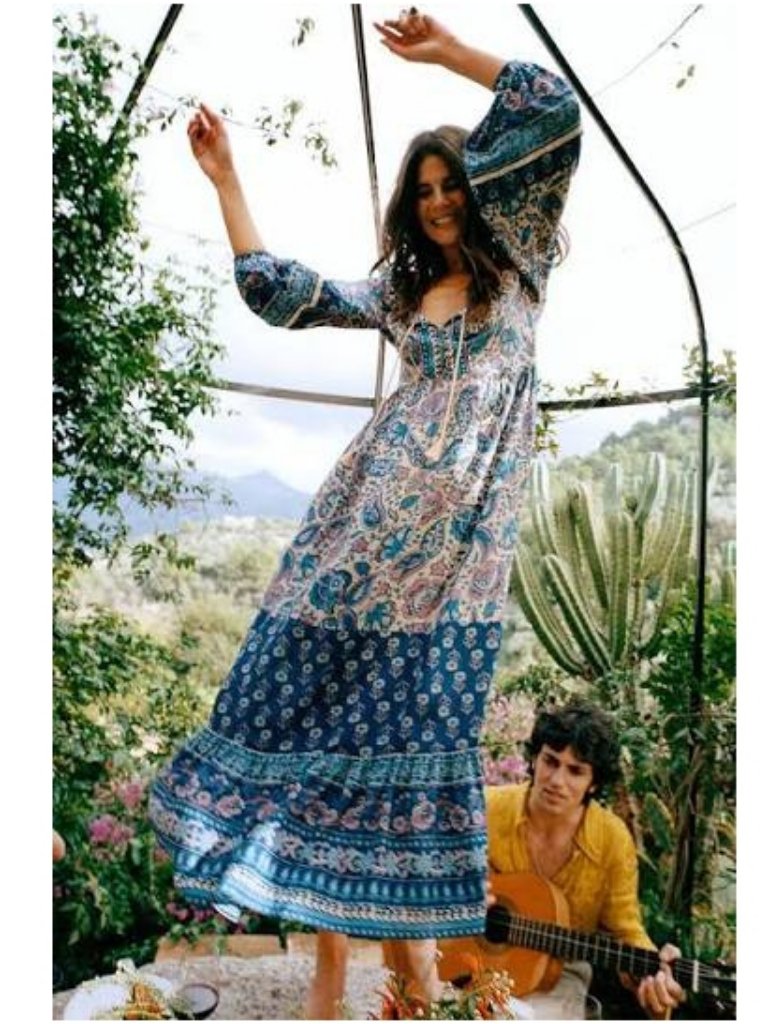 Spell & The Gypsy Bohemian Marmont Gown Dress Lapis Blue Size Medium Like New